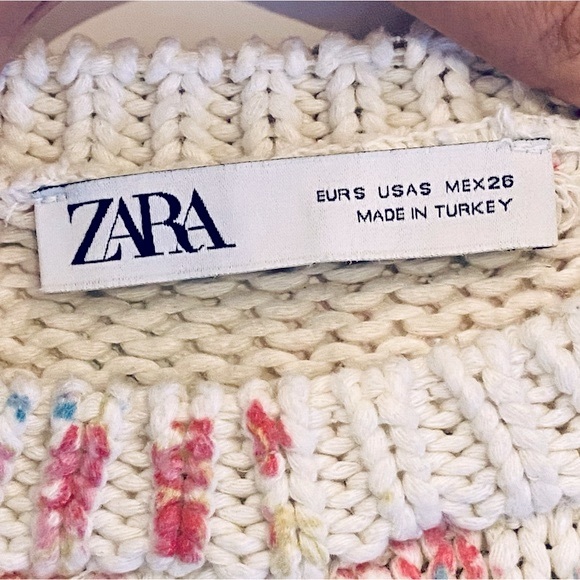 ZARA Cream Floral Pattern Chunky Knit Cropped Sweater Vest Tank Top Versatile - Picture 3 of 9